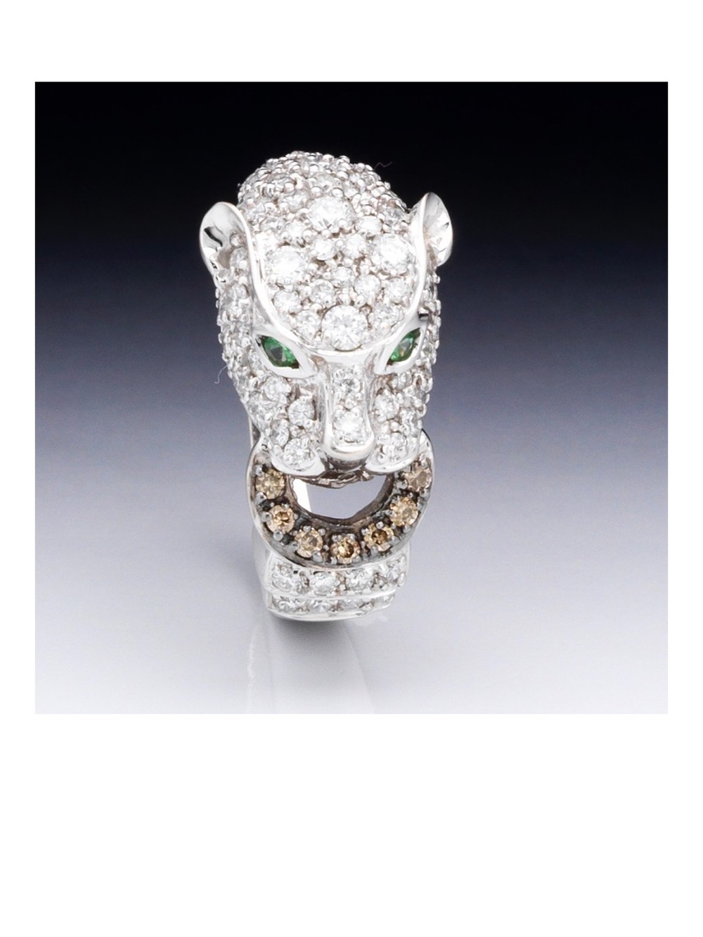 Sonia B Panther 14k White Gold Pavé Diamond  Ring Emerald Eyes Cartier Style